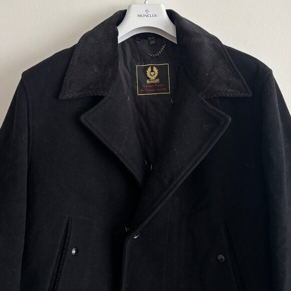 $1600 Belstaff Black Wool Trail Jacket / Pea Coat Shearling Collar - 38/ Medium - Picture 9 of 16
